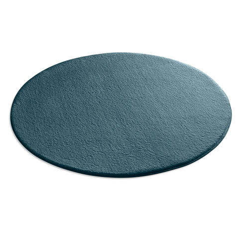 Waschbarer Teppich mit Anti-Rutsch | Flauschiger Flachflor für Badezimmer, Kinderzimmer oder Flur Läufer | Blau Rund